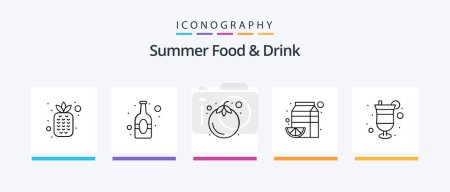 Téléchargez les illustrations : Summer Food and Drink Line 5 Icon Pack Including glass. cocktail. cream. bread. fast food. Creative Icons Design - en licence libre de droit