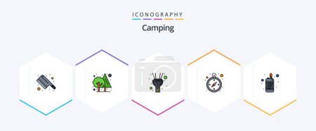 Ilustración de Camping 25 FilledLine icon pack including . lighter. light. flame. navigation - Imagen libre de derechos