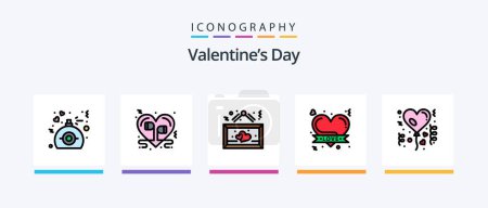 Téléchargez les illustrations : Valentines Day Line Filled 5 Icon Pack Including bicycle. love. music. heart. love. Creative Icons Design - en licence libre de droit