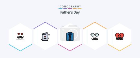 Illustration for Fathers Day 25 FilledLine icon pack including father. specs. clothes. glasses. avatar - Royalty Free Image