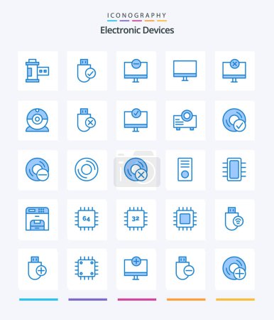 Ilustración de Creative Devices 25 Blue icon pack  Such As computers. camera. stick. cam. hardware - Imagen libre de derechos