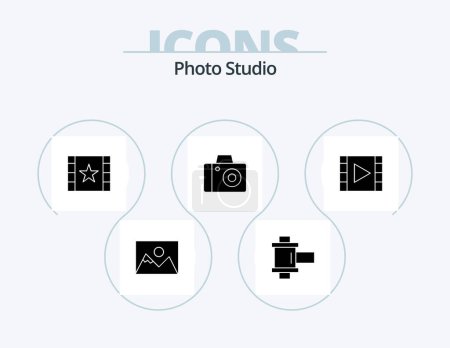 Téléchargez les illustrations : Photo Studio Glyph Icon Pack 5 Icon Design. player. media player. player. media. photo - en licence libre de droit