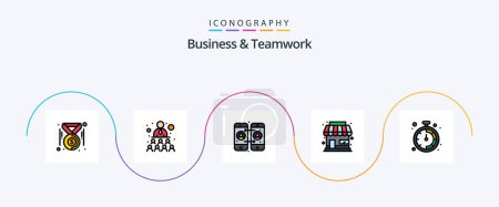 Illustration for Business And Teamwork Line Filled Flat 5 Icon Pack Including stopwatch. business. call forwarding. business. shop - Royalty Free Image