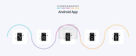 Téléchargez les illustrations : Android App Glyph 5 Icon Pack Including mobile mic. phone. mobile app. dating. navigation - en licence libre de droit