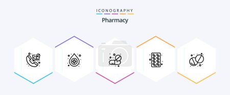 Téléchargez les illustrations : Pharmacy 25 Line icon pack including pharmacy. medicine. drugs. pills. capsule - en licence libre de droit