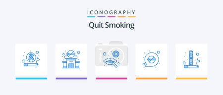 Illustration for Quit Smoking Blue 5 Icon Pack Including quit. healthy. cigarette. banned. lips. Creative Icons Design - Royalty Free Image