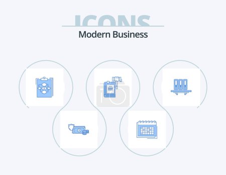 Ilustración de Modern Business Blue Icon Pack 5 Icon Design. flow. business. business. clipboard. schedule - Imagen libre de derechos