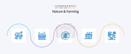 Téléchargez les illustrations : Nature And Farming Blue 5 Icon Pack Including barn. farming. grow. insects. butterfly - en licence libre de droit