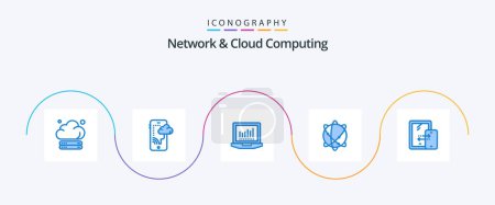 Illustration for Network And Cloud Computing Blue 5 Icon Pack Including storage. mobile. laptop. world. globe - Royalty Free Image