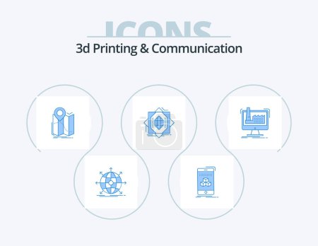 Téléchargez les illustrations : 3d Printing And Communication Blue Icon Pack 5 Icon Design. formation. core. product. abstract. navigation - en licence libre de droit