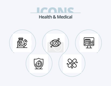 Téléchargez les illustrations : Health And Medical Line Icon Pack 5 Icon Design. . . eye test. tooth. hospital - en licence libre de droit