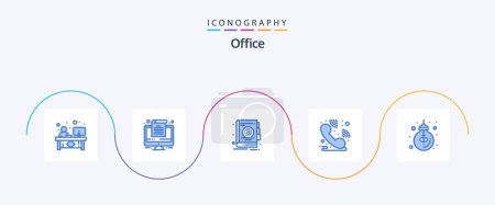 Illustration for Office Blue 5 Icon Pack Including light. idea. address. business. helpdesk - Royalty Free Image