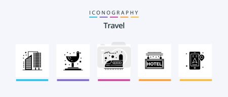 Téléchargez les illustrations : Travel Glyph 5 Icon Pack Including location. rest. railroad. travel. hotel. Creative Icons Design - en licence libre de droit