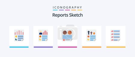 Ilustración de Reports Sketch Flat 5 Icon Pack Including document. bars. paper. report. document. Creative Icons Design - Imagen libre de derechos