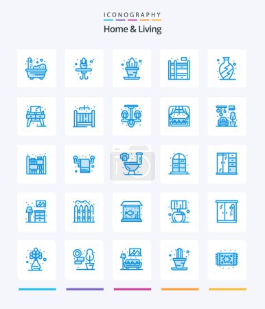 Illustration for Creative Home And Living 25 Blue icon pack  Such As living. table. bunk bed. screen. home - Royalty Free Image