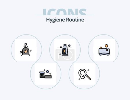 Téléchargez les illustrations : Hygiene Routine Line Filled Icon Pack 5 Icon Design. tissue. cleaning. machine. washroom. cleaning - en licence libre de droit