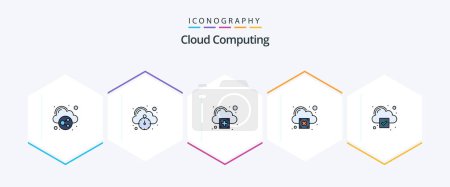 Illustration for Cloud Computing 25 FilledLine icon pack including cloud. cross. add. warning. cloud - Royalty Free Image