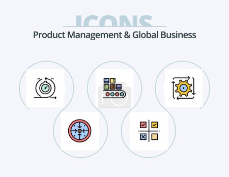 Ilustración de Product Managment And Global Business Line Filled Icon Pack 5 Icon Design. premium product. estimation. funnel. filtering - Imagen libre de derechos