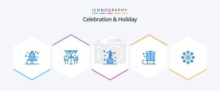Illustration for Celebration and Holiday 25 Blue icon pack including holiday. christmas. outdoor. celebration. holiday - Royalty Free Image