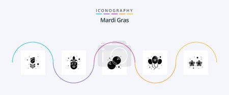 Illustration for Mardi Gras Glyph 5 Icon Pack Including mardi gras. carnival. coconut. day. celebrate - Royalty Free Image
