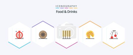 Téléchargez les illustrations : Food and Drinks 25 Flat icon pack including . food. cereal. cherry. junk - en licence libre de droit