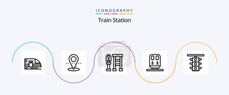 Illustration for Train Station Line 5 Icon Pack Including station. light. bus. transportation. railway - Royalty Free Image