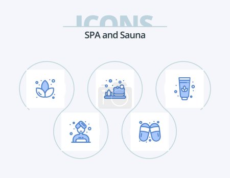 Illustration for Sauna Blue Icon Pack 5 Icon Design. . . flower. cream. soap - Royalty Free Image