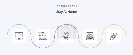 Illustration for Stay At Home Line 5 Icon Pack Including painting. art. work. pot. furniture - Royalty Free Image