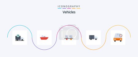 Ilustración de Vehicles Flat 5 Icon Pack Including car. transport. caterpillar vehicles. lorry. lift truck - Imagen libre de derechos