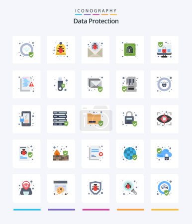 Ilustración de Creative Data Protection 25 Flat icon pack  Such As computer. print. attack. finger. message - Imagen libre de derechos