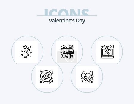 Ilustración de Valentines Day Line Icon Pack 5 Icon Design. story. love. love bed. book. power - Imagen libre de derechos