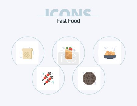 Téléchargez les illustrations : Fast Food Flat Icon Pack 5 Icon Design. . eat. food. food. food - en licence libre de droit
