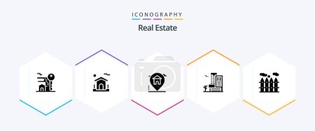 Illustration for Real Estate 25 Glyph icon pack including building . real . real estate. home - Royalty Free Image