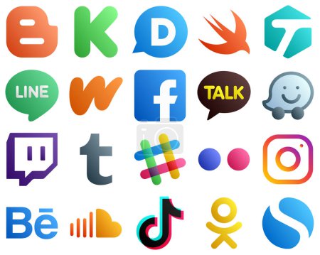 Ilustración de Gradient Social Media Icon Set 20 icons such as spotify. twitch. wattpad and waze icons. Elegant and high resolution - Imagen libre de derechos