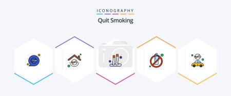 Illustration for Quit Smoking 25 FilledLine icon pack including lighter. fire. cigarette. healthcare. put - Royalty Free Image