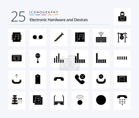 Illustration for Devices 25 Solid Glyph icon pack including audio. keyboard. instrument. hardware. media - Royalty Free Image