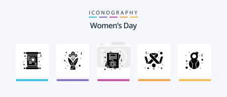 Téléchargez les illustrations : Womens Day Glyph 5 Icon Pack Including feminism. breast cancer. roses. awareness. invite card. Creative Icons Design - en licence libre de droit