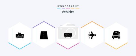Téléchargez les illustrations : Vehicles 25 Glyph icon pack including car. plane. highway. flying. vehicle - en licence libre de droit