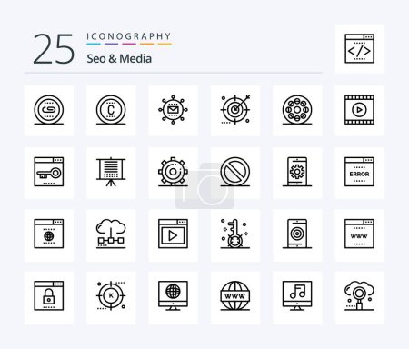 Illustration for Seo & Media 25 Line icon pack including optimization. engine. trademark. audience. optimization - Royalty Free Image