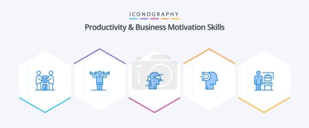 Ilustración de Productivity And Business Motivation Skills 25 Blue icon pack including human. power of influence. physical. provider. leader - Imagen libre de derechos