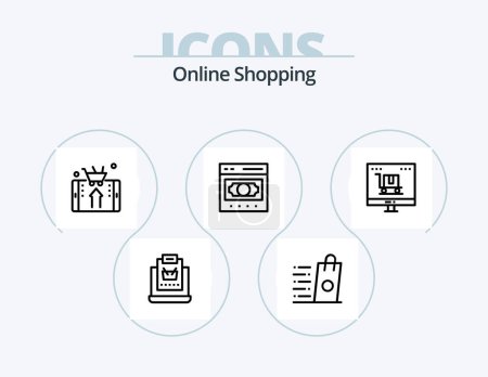 Téléchargez les illustrations : Online Shopping Line Icon Pack 5 Icon Design. pack. box. marketing. smartphone. shop - en licence libre de droit
