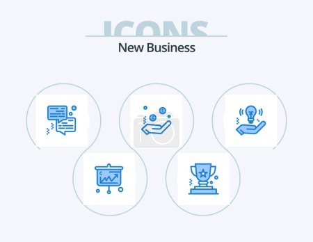 Illustration for New Business Blue Icon Pack 5 Icon Design. hand. currency. prize. charity. communication - Royalty Free Image