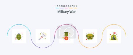 Illustration for Military War Flat 5 Icon Pack Including camp. camping. army. bag. army - Royalty Free Image