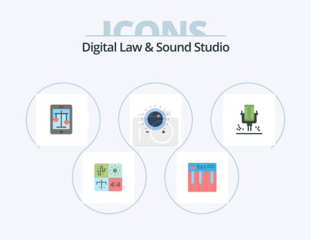 Téléchargez les illustrations : Digital Law And Sound Studio Flat Icon Pack 5 Icon Design. gain. audio. midi. online. law - en licence libre de droit