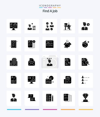 Ilustración de Creative Find A Job 25 Glyph Solid Black icon pack  Such As man. office. group. laptop. cancel - Imagen libre de derechos