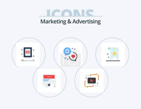 Téléchargez les illustrations : Marketing And Advertising Flat Icon Pack 5 Icon Design. like. advertising. media. commercial. board - en licence libre de droit