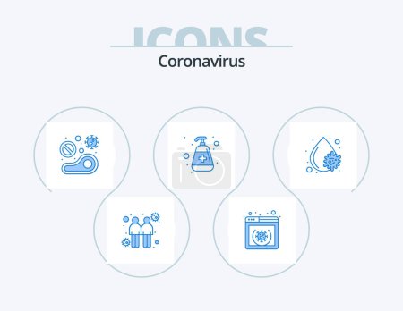 Téléchargez les illustrations : Coronavirus Blue Icon Pack 5 Icon Design. medical. moisturizer. food. manicure. steak - en licence libre de droit
