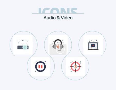 Ilustración de Audio And Video Flat Icon Pack 5 Icon Design. player. laptop. video. sound. headphone - Imagen libre de derechos