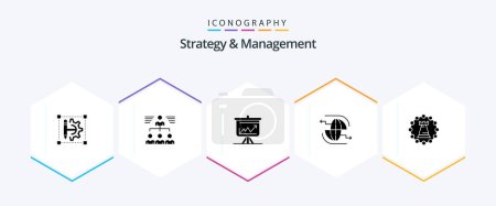 Illustration for Strategy And Management 25 Glyph icon pack including communication. globe. group. connect. board - Royalty Free Image