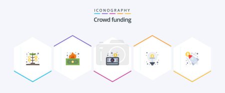 Téléchargez les illustrations : Crowdfunding 25 Flat icon pack including idea. finance. money. crowd funding. video - en licence libre de droit